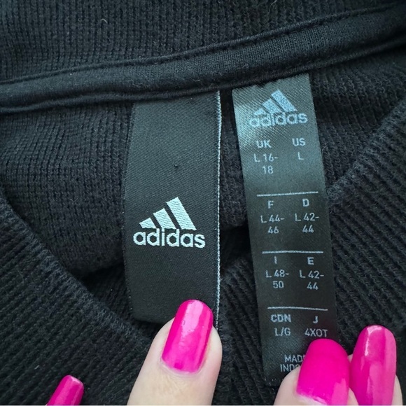 Adidas Ribbed Cropped Crewneck Sweatshirt Elastic Black Large - Picture 4 of 5